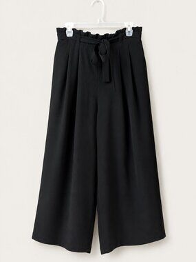 Zara Basic Black Paperbag Waist Cropped Wide Leg Pants US M Mexico 28